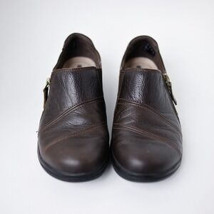 Clarks Womens Cheyn Clay Loafer Size 7.5 M Brown Leather Zip Up Casual Flat Shoe